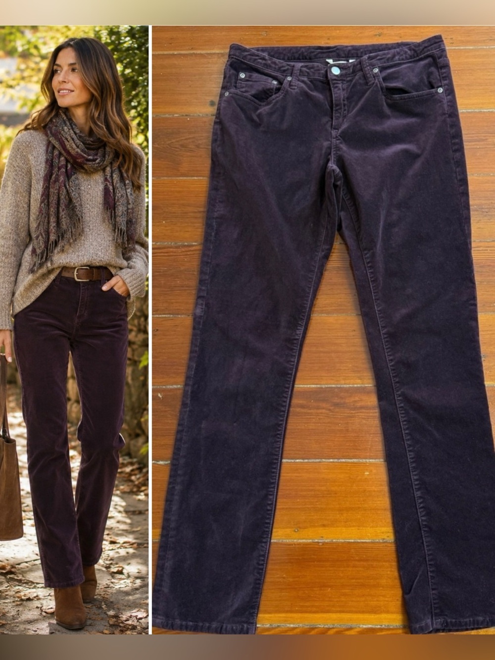 Sundance Velvet Straight Leg Eggplant Purple 100% Cotton Pants Sz 8 💚🍄